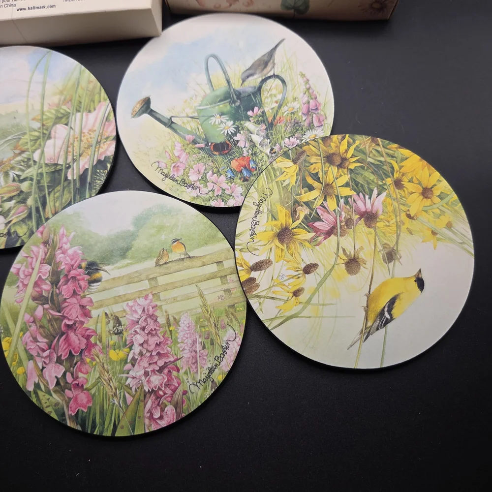 Marjolein Bastin Wildflower Meadow Coasters Set of 4 Birds Flowers Cork Base